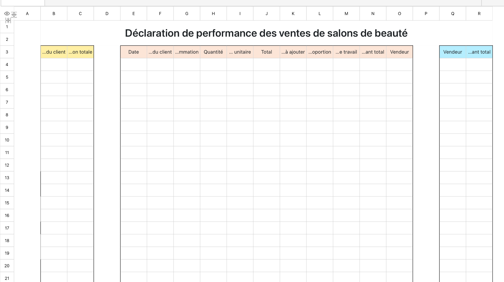 Déclaration de performance des ventes de salons de beauté